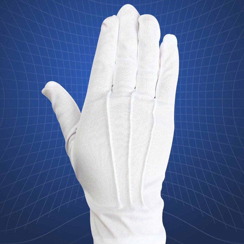 Gants blancs en coton pour hommes, pour se laver les mains, pour éviter le fil de coton fin, col rond, sans manches