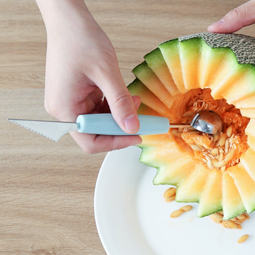 2 In 1 Ice Cream Ball Spoon DIY Assortment Fruit Digging Spoon Tool Watermelon Fruit Carving Gouge Knife