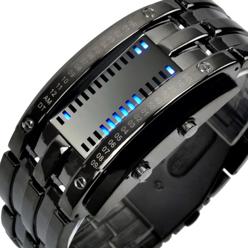 Skmei 0926 Led Binary Elektronische Horloge Roestvrij Stalen Armband Waterdicht Vrouwen Mannen Paar Digitale Horloges Relojes: Black Large