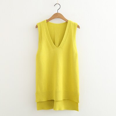 Pull à col rond pour femmes, gilet tricoté sans manches, en coton doux élastique, couleur unie, printemps été,: YELLOW