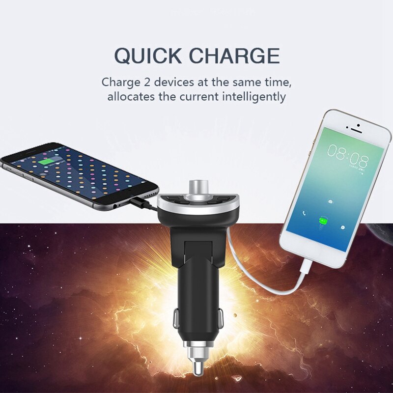 auto Senza Fili di Bluetooth Adattatore Trasmettitore FM MP3 Radio di Musica Lettore kit per auto 2 USB Caricatore con Le Chiamate in Vivavoce nero e sil