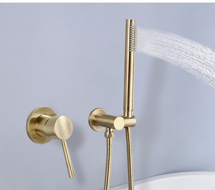 Brass Round Handheld Shower Head Brushed Gold Finish Shower Set Adjustable Wall Holder Handheld Water Saving Bath Shower Kit