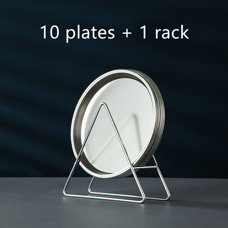 Stainless Steel Dinner Plates Restaurant Gold Serving Tray Round Dessert Cake Snack Dishes Silver Storage Plate Korean Cutlery: 11pcs Silver