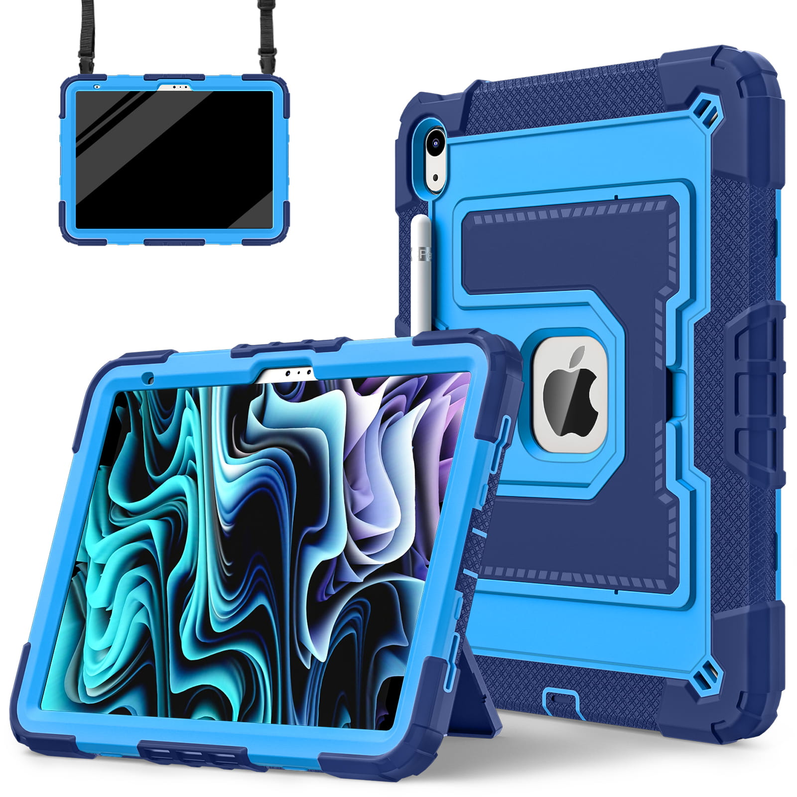 Funda para iPad 10th/A16 2025 de 11 pulgadas con funda para bolígrafo y correa para el hombro - Funda de silicona segura a prueba de golpes para tableta con función de soporte para niños: iPad (A16) de 11 pulgadas / Rojo