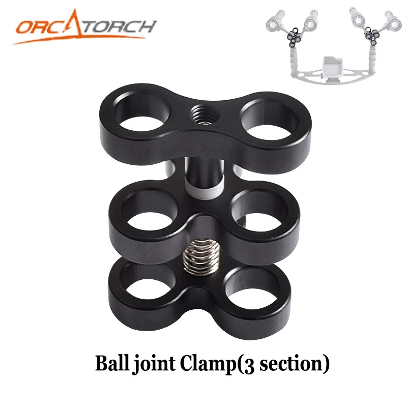 Aluminium kugleledsarme 3 sektions kugleklemme 3 monteringshul til dykning undervandsfotografering kamera armbakke gopro led lys