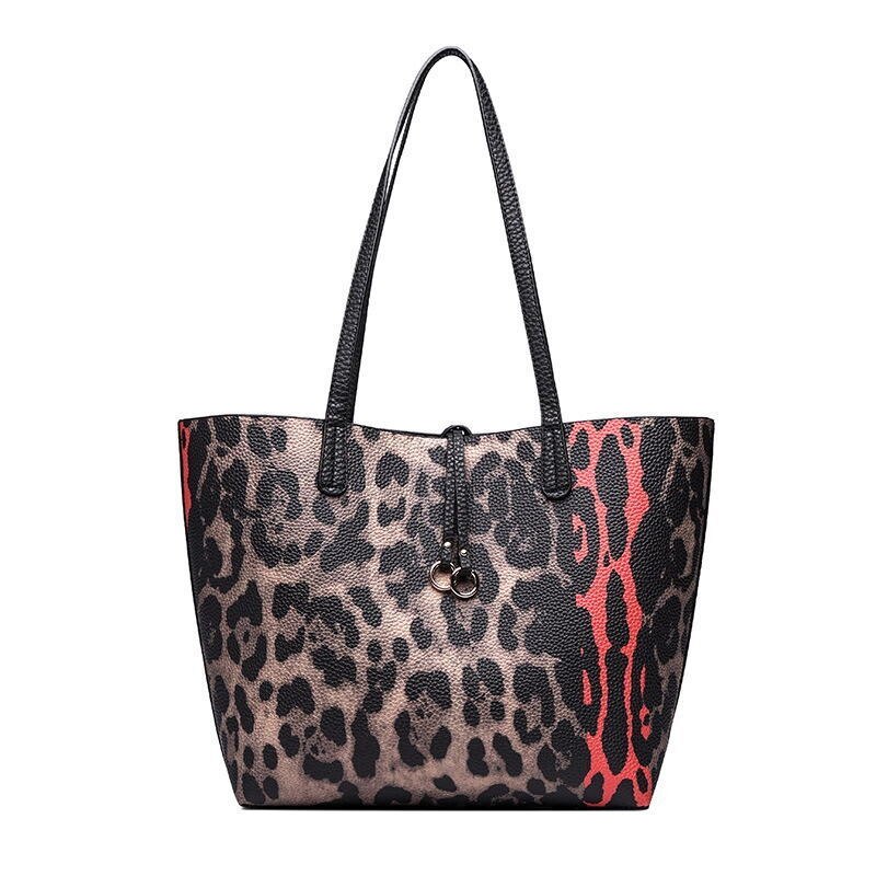 Conjunto LUCDO, bolso compuesto Vintage de para mujer, bolso de hombro de gran capacidad con de leopardo para mujer, bandolera de cuero para mujer: Default Title