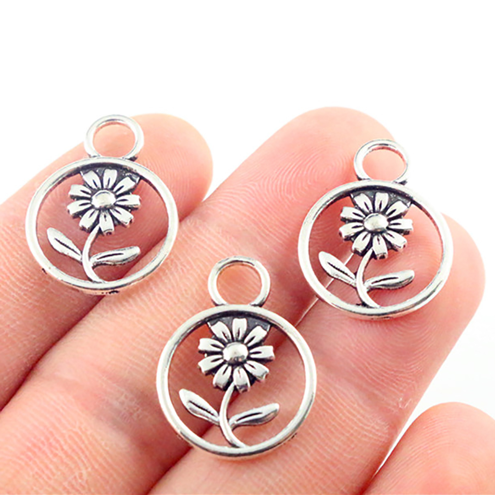 Colgante de girasol Chapado en plata antigua de 23x17mm 20 piezas abalorios hechos a mano: DIY para pulsera necklace-P1-46