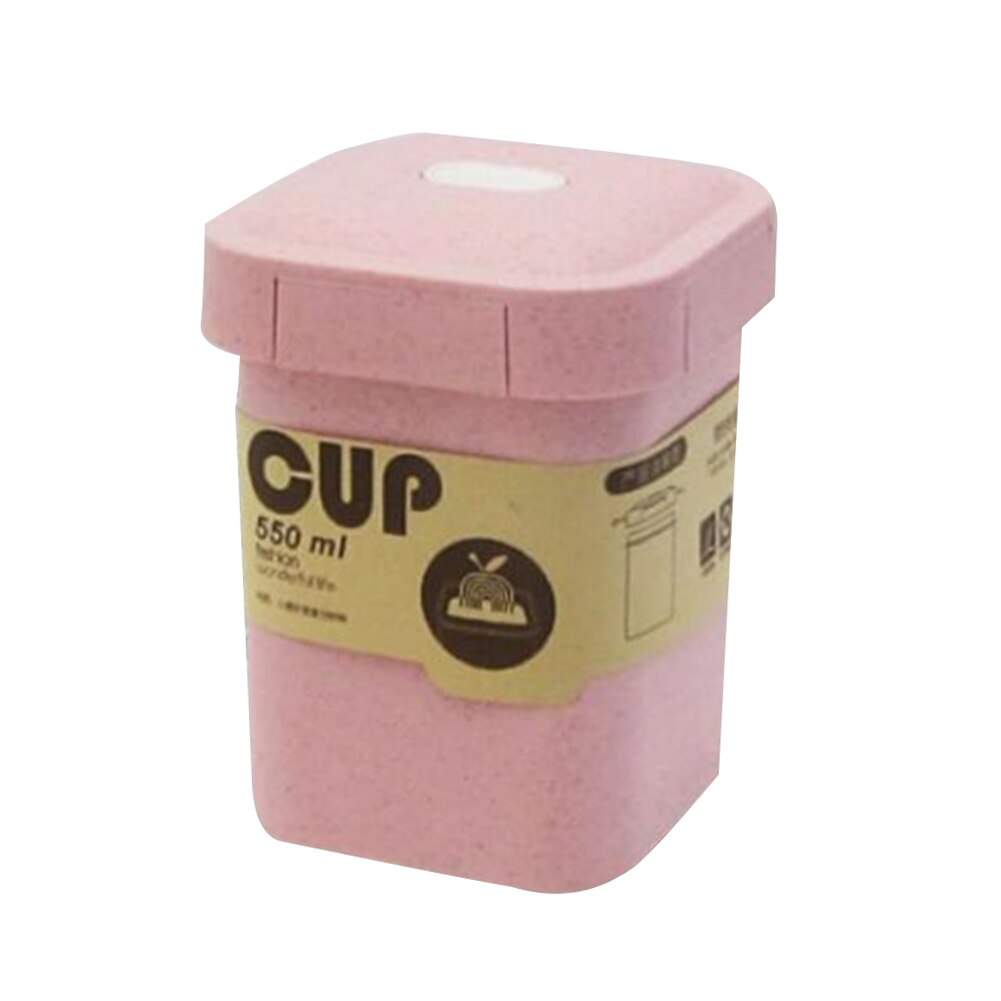 550ml bærbare dejlige former hvede halm firkantet madpakke mikroovn morgenmad grød forseglet suppe kop mad beholder bento box: Lyserød