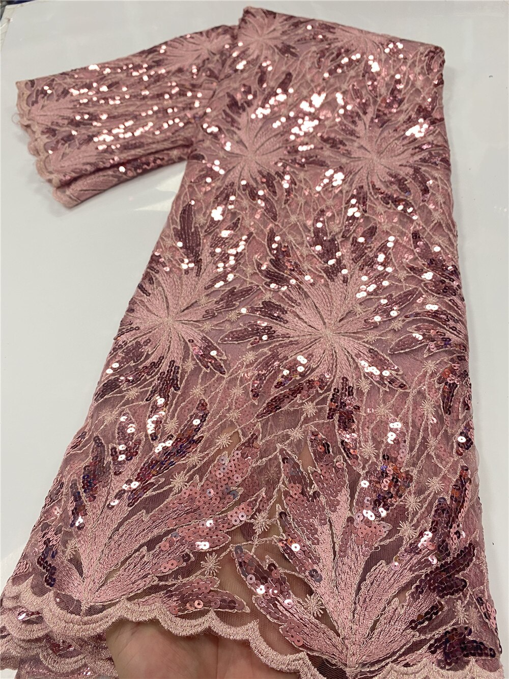 African Lace Fabric Lace French Tulle Lace Nigerian Embroidered Lace Fabrics With Sequins For Women YA3511B-5