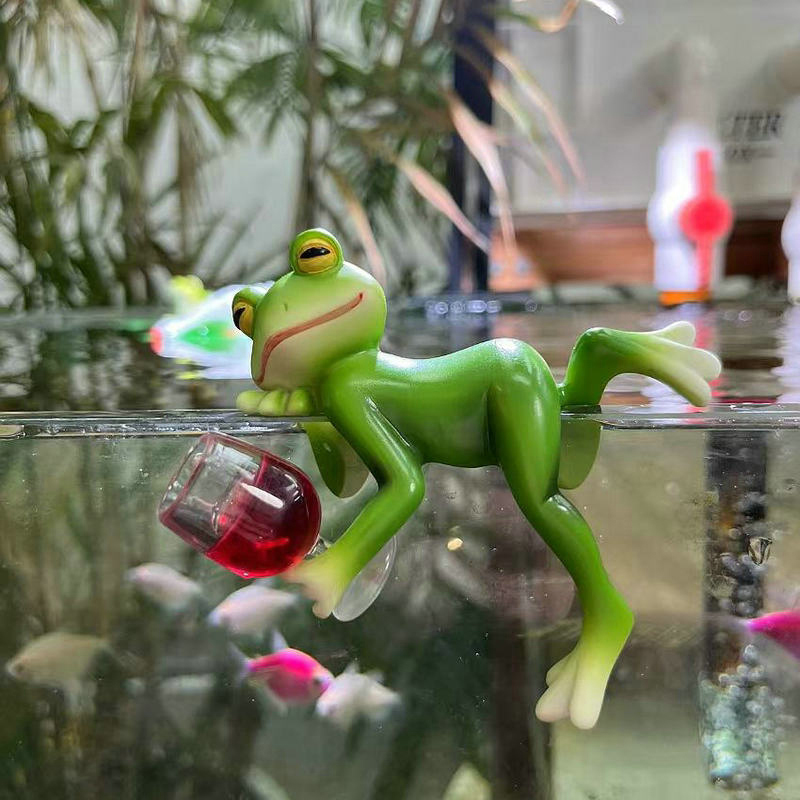 Pot de fleur suspendu bord grenouille, ornements décoratifs en résine, pendentif d'aquarium en verre, artisanat Miniature