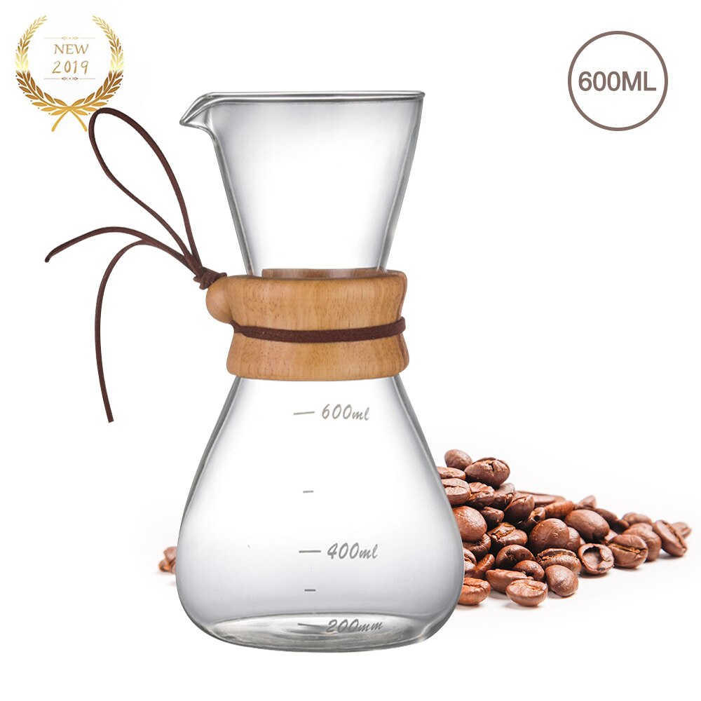 Coffee Pot Carafe Drip Clear Coffee Kettle Brewer Barista Percolator Pour Over Glass Range Coffee Server Safe Non-Toxic: 600ml H29401-2