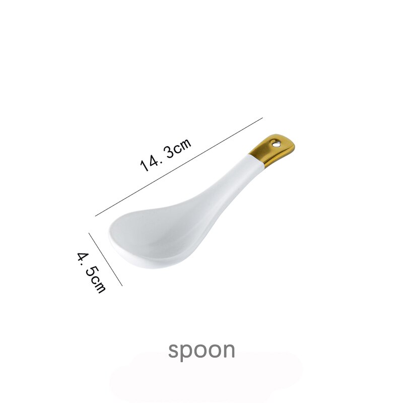Juego de vajilla de porcelana con borde dorado, plato de cerámica para pastel, comida, ensalada, sopa, tazón, vajilla para restaurante: spoon