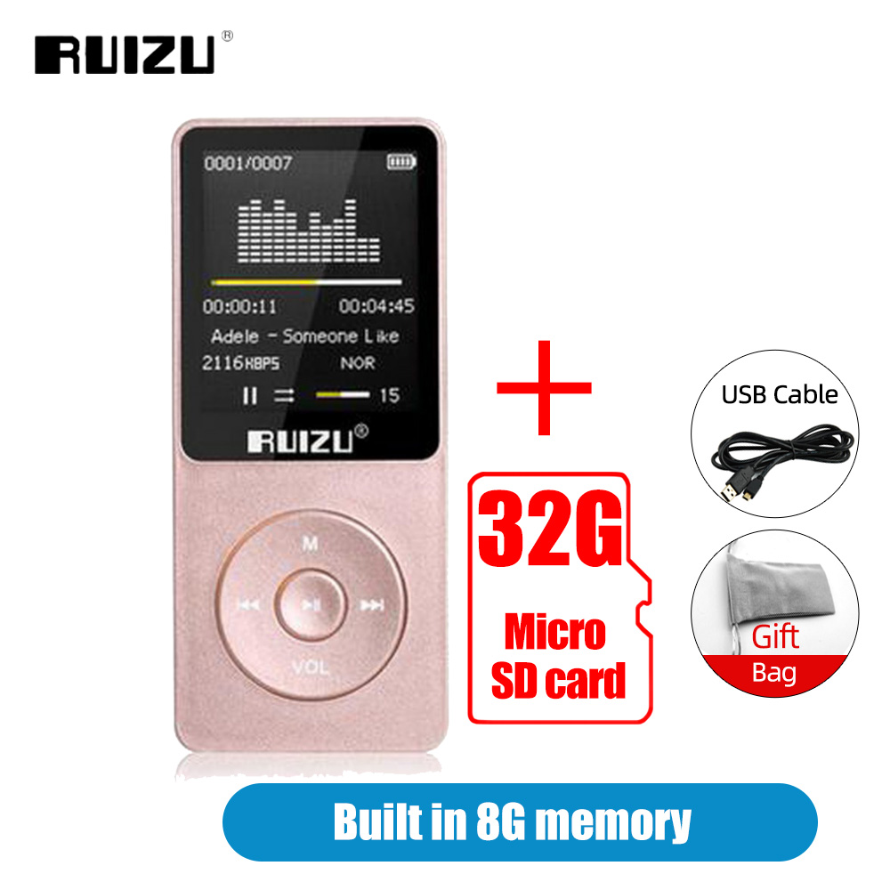 Ruizu X02 MP3 Player 8GB Portable Music Walkman Ultrathin Lossless Sound Music Media MP3 Players With FM Radio E-book Recording
