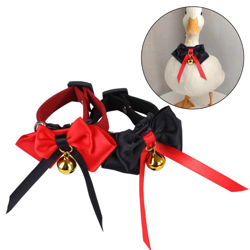 Adjustable Duck Bow Tie Collar with Bell Chicken Goose Necklace Pet Neck Strap Accessory