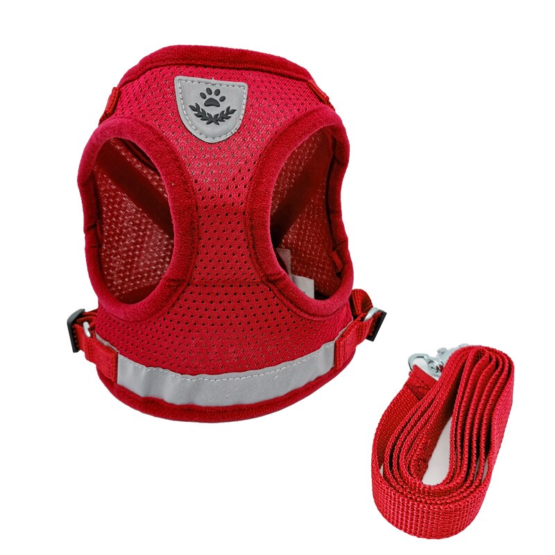 Kattenharnas kattenvest harnas en autogordel adapter verstelbaar reflecterend zacht mesh harnas voor kat puppy ontsnappingsveilig: Rood / M