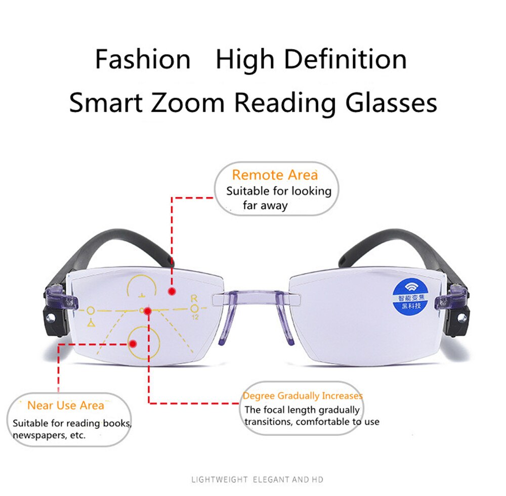 Zilead Progressive Multi-focus Anti-blue Light Glasses LED Light-emitting Reading Glasses Zoom Magnifying Eyewear For Women Men