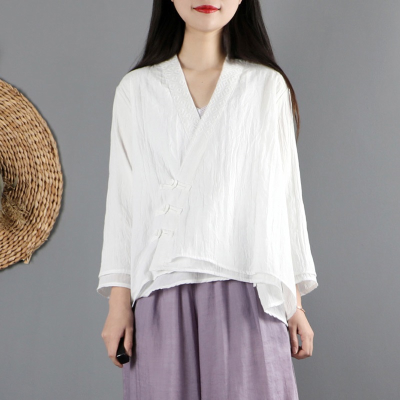 Tops chinos para mujer, blusas de primavera Retro oblicuas, Cheongsam Qipao, Top Hanfu, ropa de estilo chino para mujer