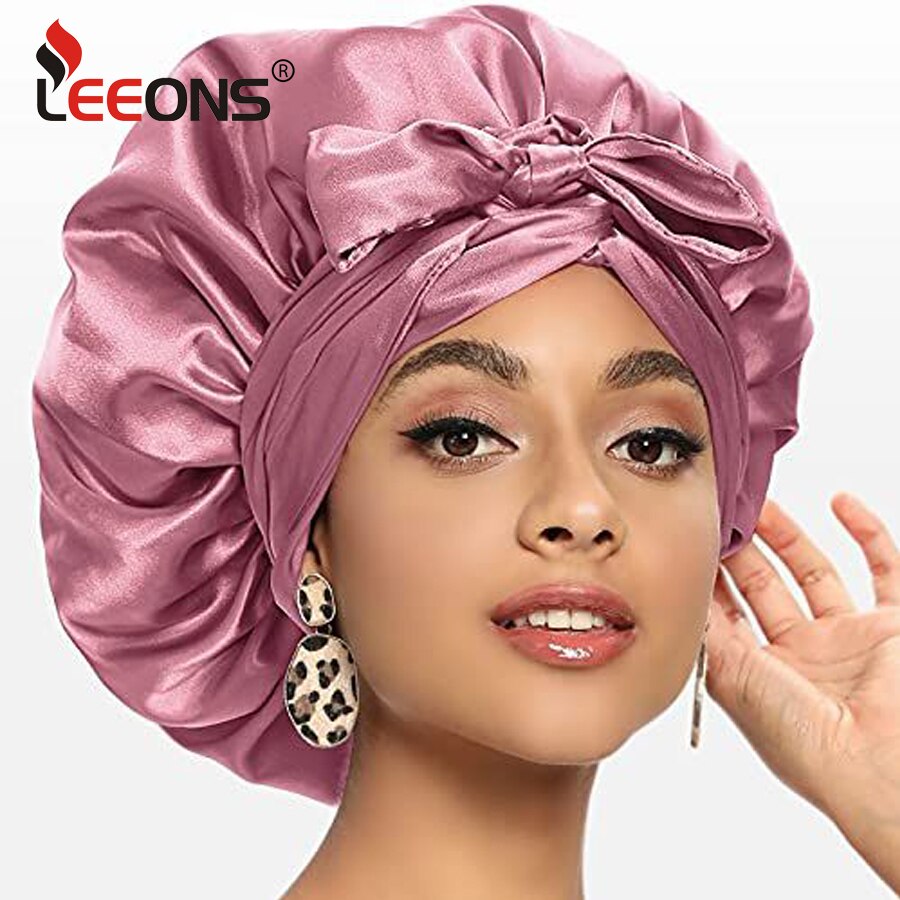 Satin Bonnet Silk Bonnet With Elastic Tie Band Large Adjustable Straps Hair Bonnet Jumbo Size For Sleeping Curly Braid Hair