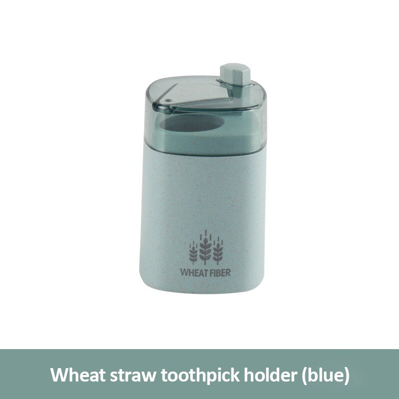 Automatic Toothpick Holder Container Wheat Straw Household Table Toothpick Storage Box Toothpick Dispenser Home Furnishings: Blue