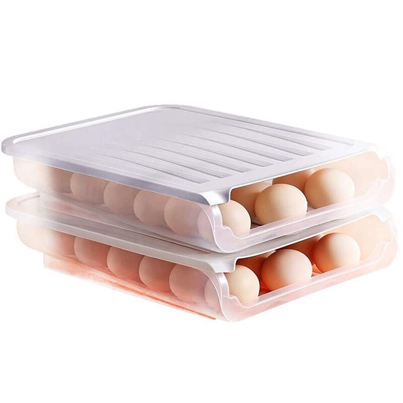 2PCS Auto Scrolling Egg Storage Holder, Eggs Storage Rack Refrigerate Food Savers Eggs Plastic Space Saver: Gray