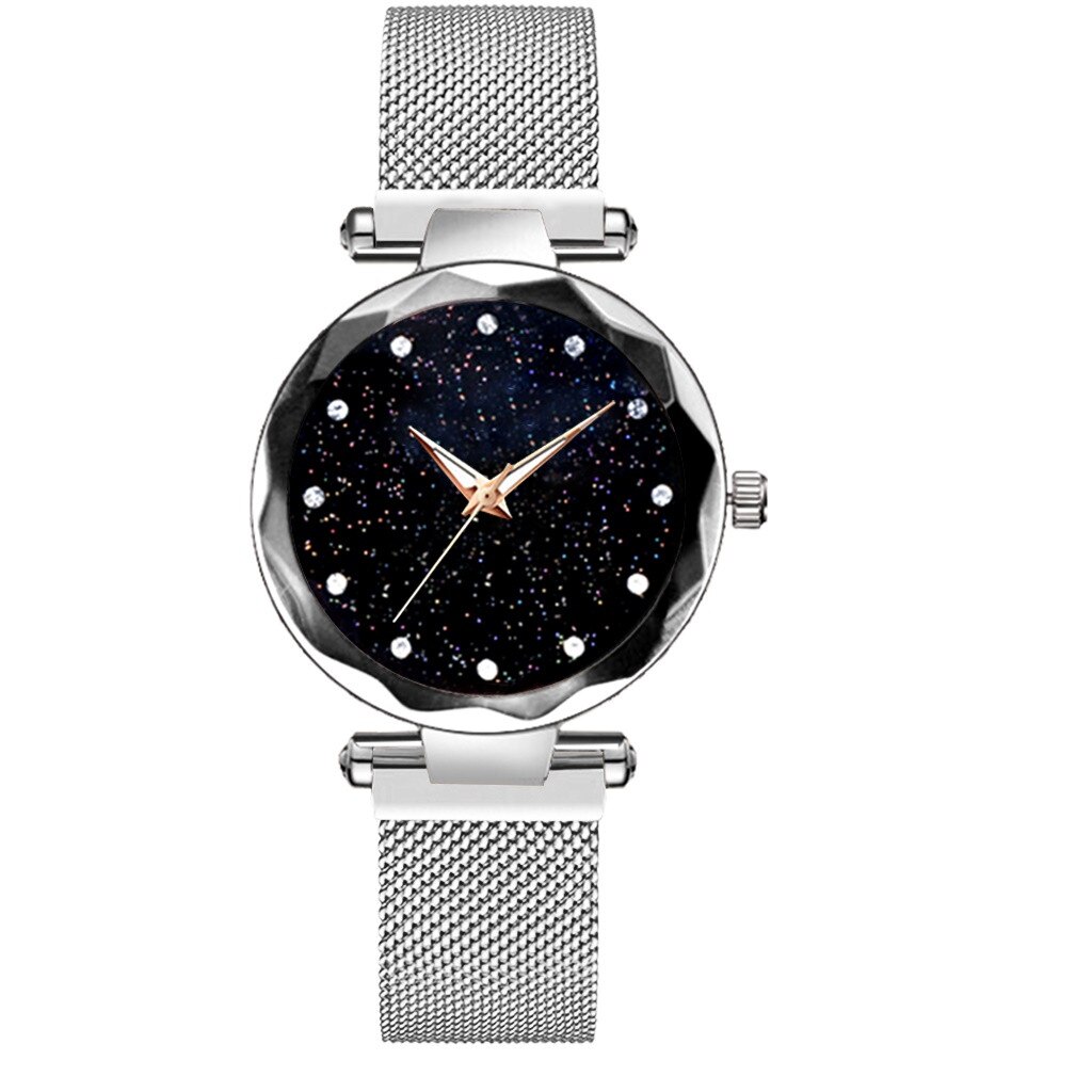 Montre femme ciel étoilé montre magnétique acier inoxydable bracelet en maille luxe Quartz montre-bracelet diamant montres Relogio Feminino: Silver 