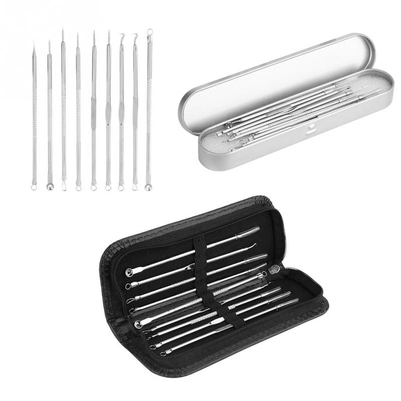 Blackhead Removal 9PCS Set Stainless Steel Needle Extractor Tweezers Comedone Pimple Removal Cleaning Tool