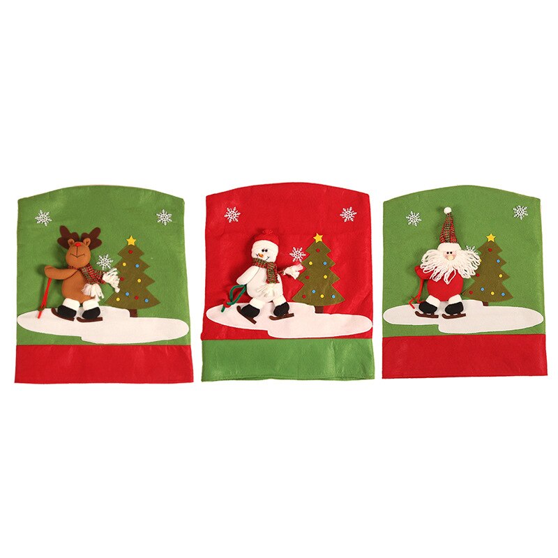 Kerst Stoel Cover Cartoon Kerstman Sneeuwpop Gedrukt Niet-geweven Stof Stoel Achterkant Kerst Jaar Decoratie Supply