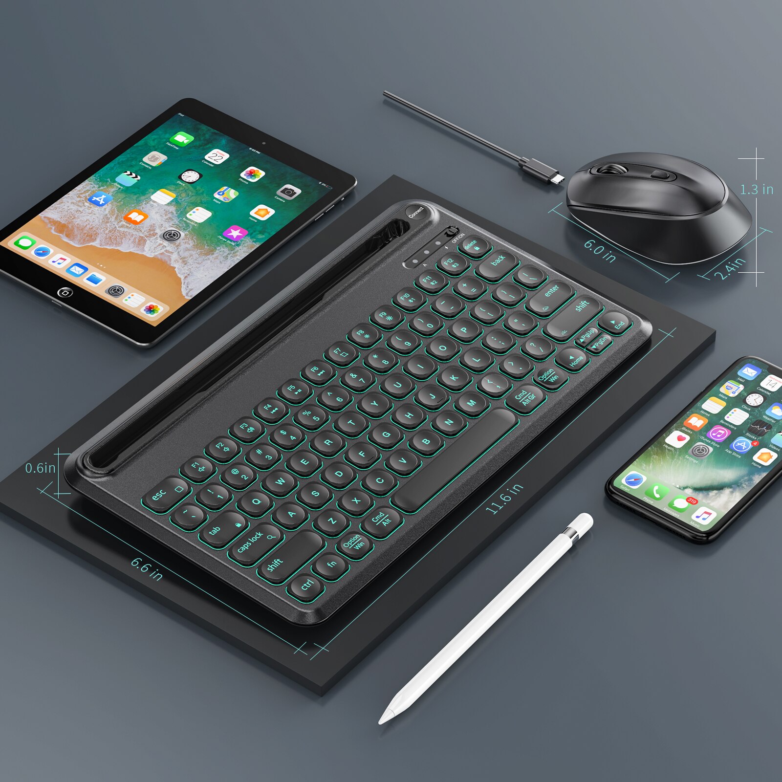 Jelly Comb Multi-Device 2.4G Bluetooth Backlit Keyboard and Mouse Comb Wireless Keyboard RGB Mouse for iOS/OS Android Windows