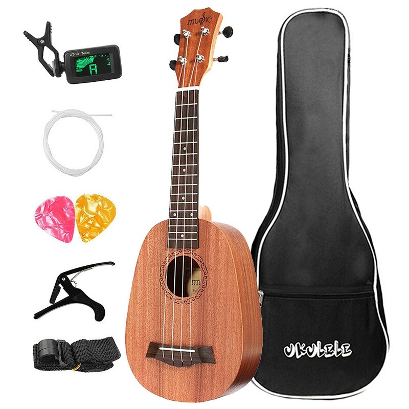 ¡Oferta! Ukelele Soprano de 21 pulgadas estilo piña Sapele 21 pulgadas Hawaii Uke 4 cuerdas Mini guitarras pequeñas para amantes de la música Guitarra: Default Title