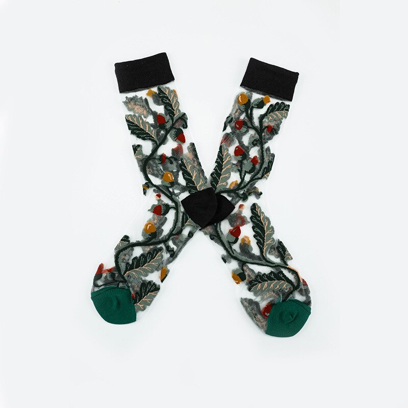 Japanese Korea Style Casual Transparent Crystal Silk Trend Women Socks Cartoon Fruit Ultrathin Glass Silk Socks Meias: Purple