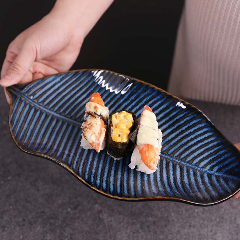 Kiln ceramic plate large steamed fish plate leaf-shaped dish plate irregular plate special-shaped plate restaurant commercial