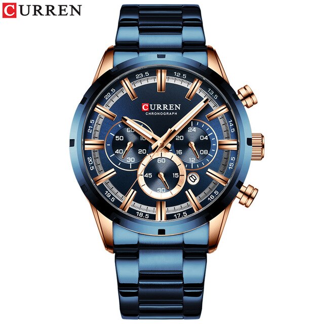 Curren Mode Mannen Horloges Met Rvs Top Luxe Sport Chronograaf Quartz Horloge Mannen Relogio Masculino: blue