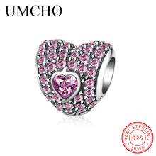 UMCHO 925 Zilver Dames Charm Kralen Multi-Stijl Hartvormige Kristallen Moeder Kralen kinderen Originele Armband Hanger sieraden