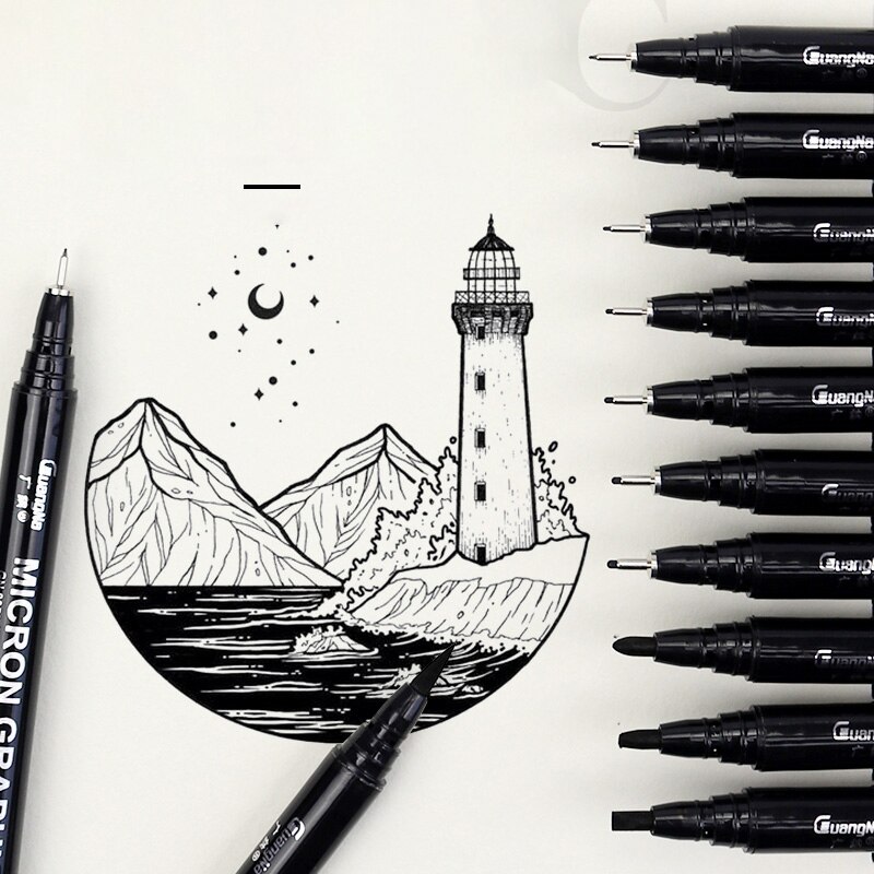 Guangna Tekening &amp; Micron Grafische Naald Pen Set Haak Lijn Schets Manga Archival Handtekening Pen Kunst Levert Briefpapier