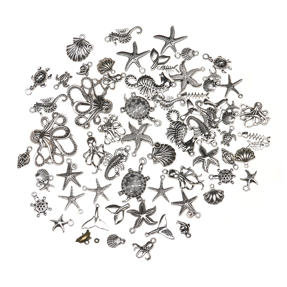 Neue Nette 56 teile/satz Groß Mixed Tibetischen Silber Charme Ozean Anhänger Perlen DIY Erkenntnisse Viele Schmuck Dekoration Zubehör