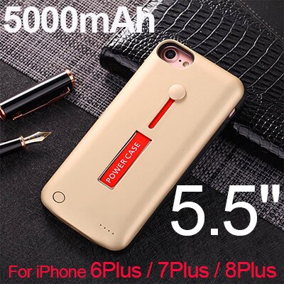 3500 mah/5000 mah magro ultra fino caso da bateria para o iphone 8 7 6s power bank carregador de backup caso para iphone 6s 7 8 plus + suporte: Gold 6P 6SP 7P 8P