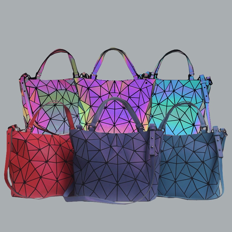 Sacs à main géométriques lumineux pour femmes, sacs à bandoulière pliables, sacs à bandoulière multicolores, sac fourre-tout avec veilleuse