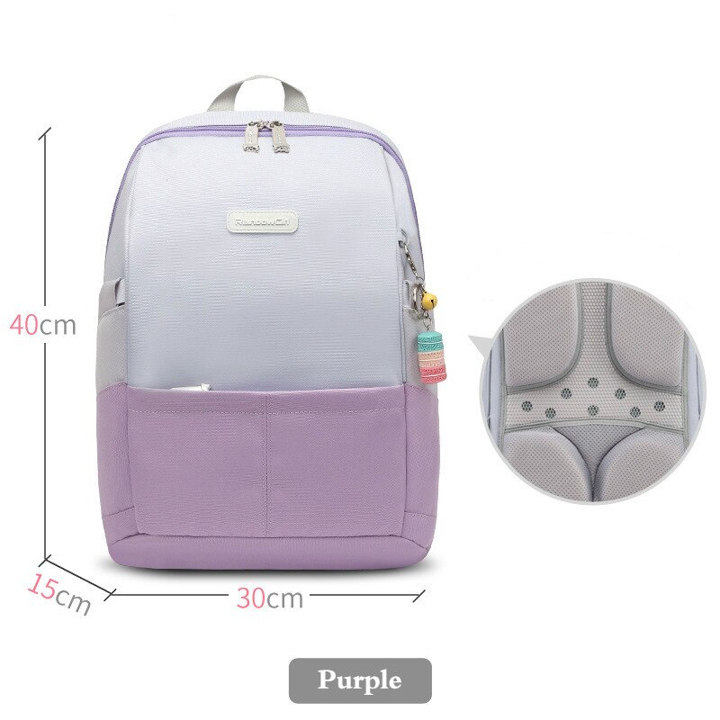 Rainbow girl Korean version of the school bag primary school boys and girls shoulder bag spine reduction children backpack: purple