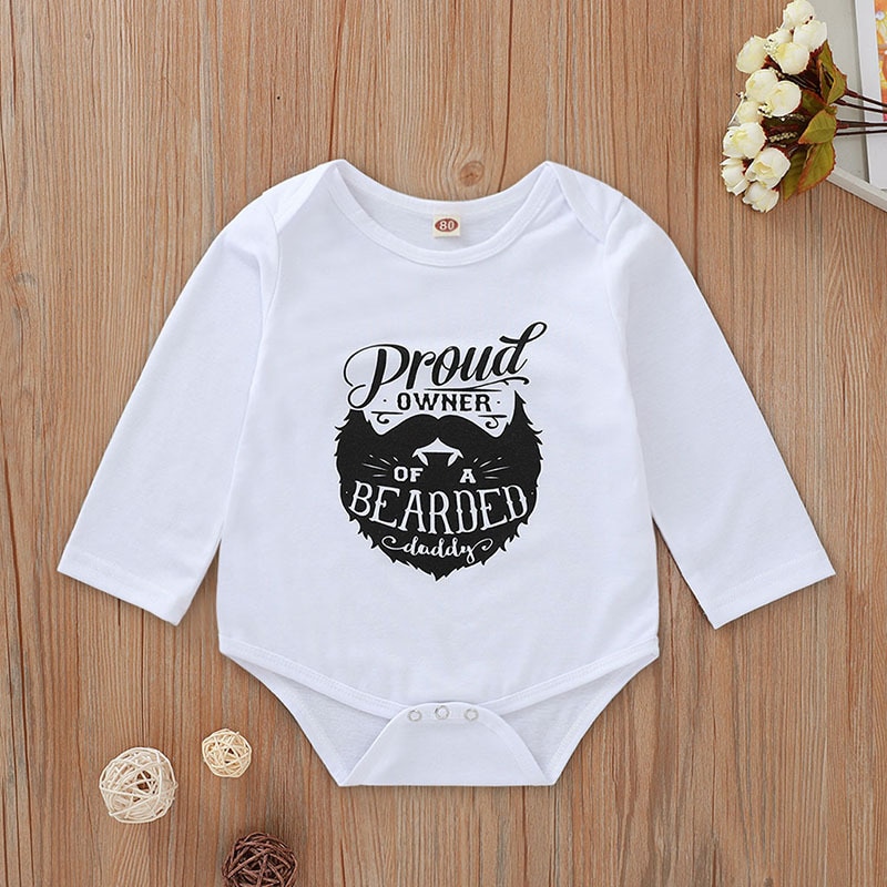 Tiny Cottons Newborn Onesie Owner A Bearded Daddy Print Long Sleeve Onesie Baby White Newborn Bodysuit Unisex Twin Baby Clothing