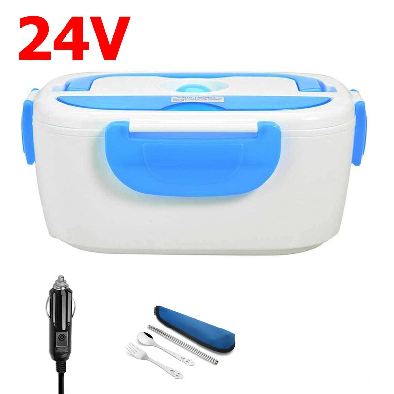 Fiambrera eléctrica de acero inoxidable de 12V y 24V para comida, calentador de comida, contenedor portátil para coche, camión, Picnic, viaje, Bento, caja calefactable: 24V Blue