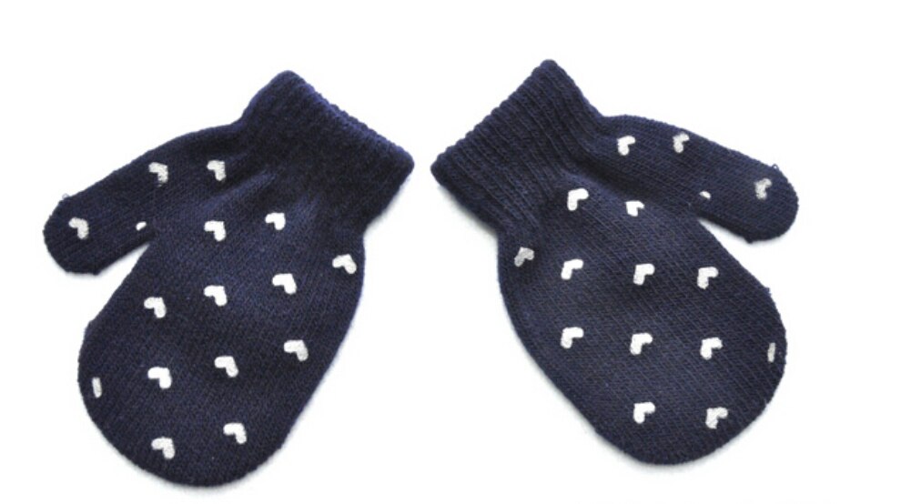 Kinderen Print Solid Winter Handschoenen Kids Leuke Baby Breien Warme Zachte Ster Hart Handschoenen Jongens Meisjes Snoep Kleuren Wanten Unisex: Navy Blue Hearts