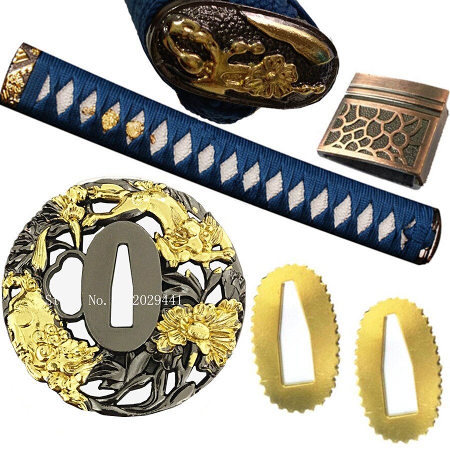 Japanese Samurai Sword Katana Wakizashi Tanto Guard Accessory Set Kirsite Tsuba+Menuki+Fuchi+Kashira+Handle+Habaki+Seppa