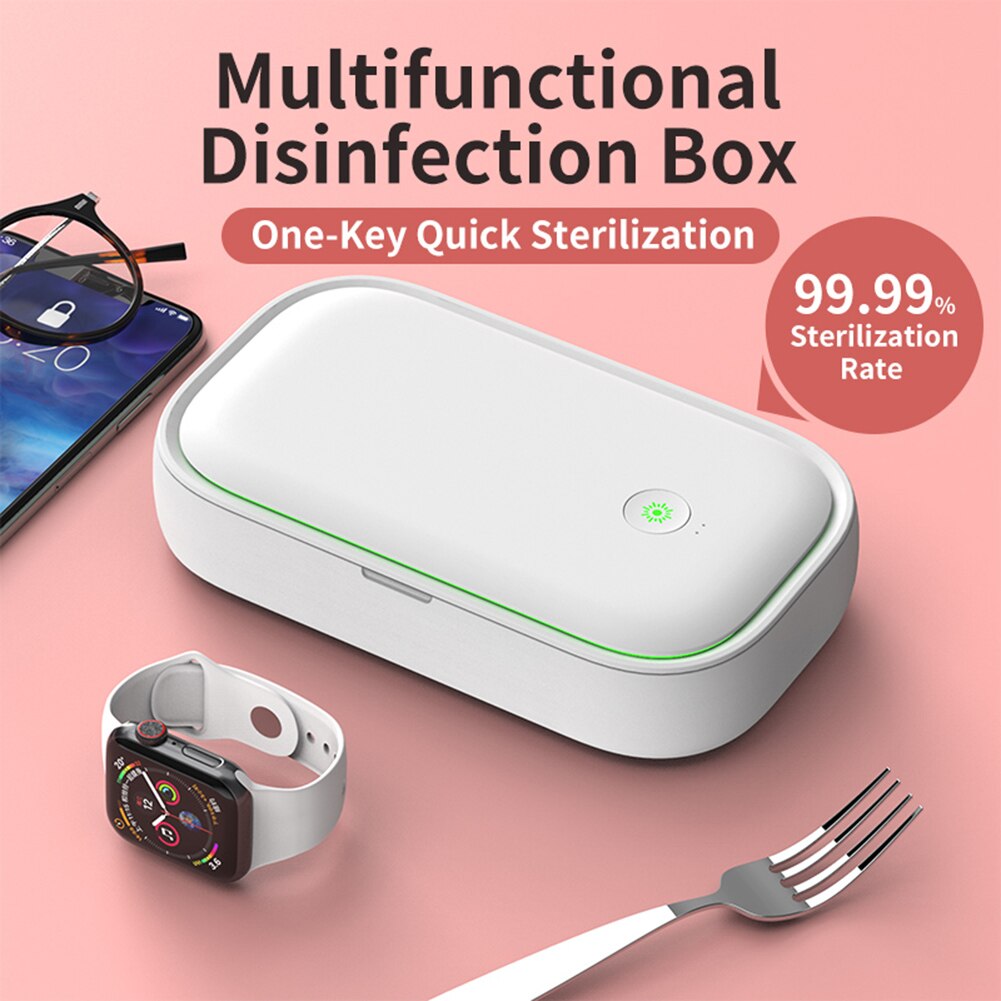 Portable UV Sterilizer Box LED Wireless Charger Disinfection Cabinet Mask Ultraviolet Cleaning Germicidal Sterilization Case
