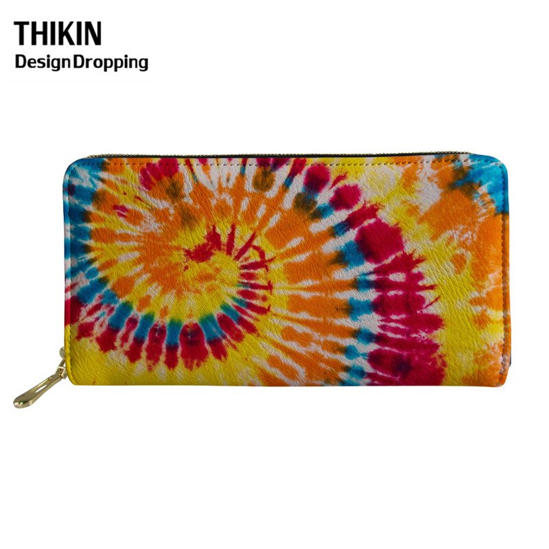 THIKIN Colorful Tie-dye Pattern Women Leather Wallet Ladies Travel Long Purse Phone Bag Daily Capacity Coin Bags: Orange