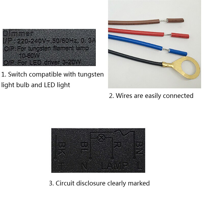 LD-600S Ingebouwde 3 Manier Vinger Touch Dimmer 25 ~ 150W Voor Tungslen Filament Lamp Of 3-25W Led Licht Ingang 220-240V Ac