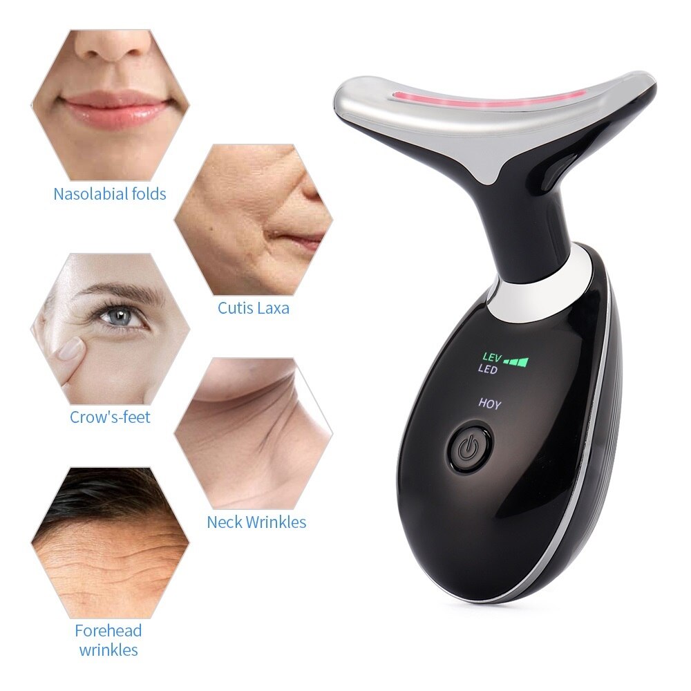 Fjern dobbelthage hals enhed ansigt slankende løfte massager ems vibration foton varme terapi hals rynke remover v-face