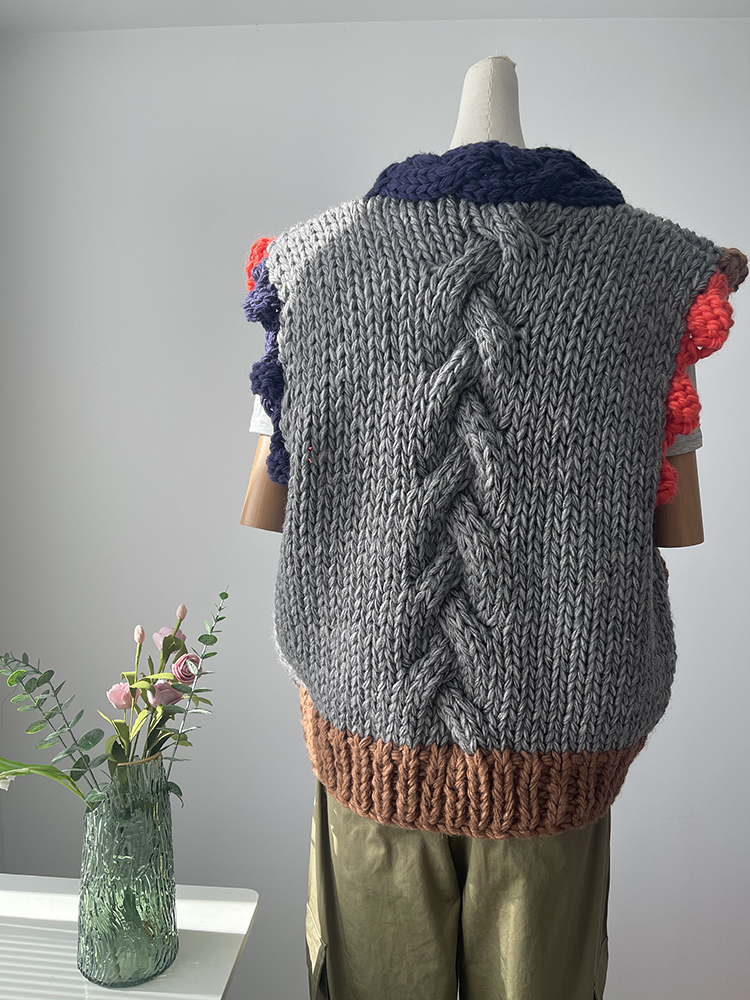 Dames handgemaakt dik los vest 2024 herfst winter meerkleurige trui trui kleurrijk nicheontwerp