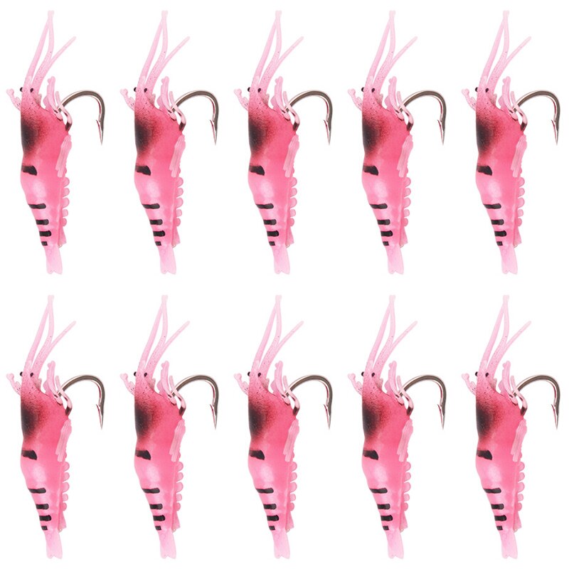 luminoso Gambero silicone artificiale esca simulazione morbido gambero con ganci carpa traballante per pesca affrontare/adescare/Accessori mare: 10pezzi  rosa