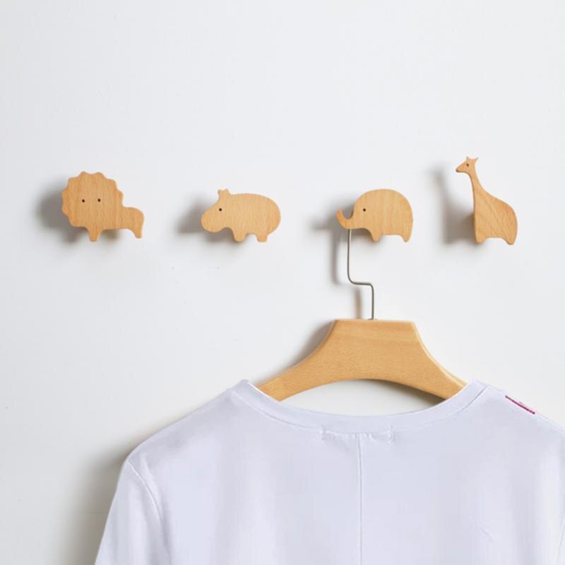 Nordic Style Wood Animal Hook Natural Oak Cute Cartoon Home Decor Door Wall Hook Key Holder Multi Function Modern Storage Hanger