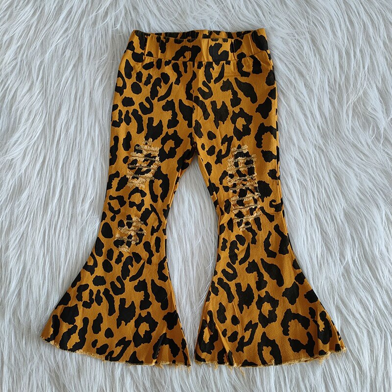 Småbørn gepard børn jeans til piger jeans afslappet leopard klokkebund baby piger jeans bukser børn tøj: 02 / 6-7t